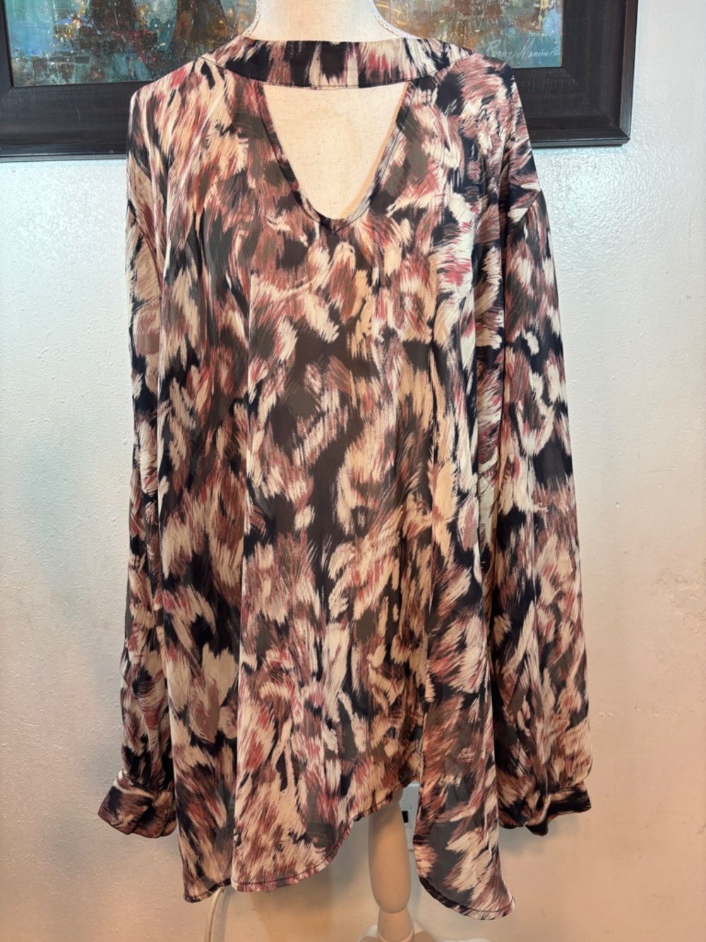 Torrid Multi-Color Printed V-Neck Chiffon Blouse